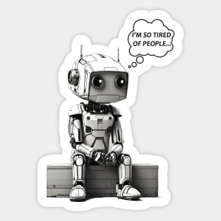 Cute Robot Tired of People retro anime comic funny design Sticker